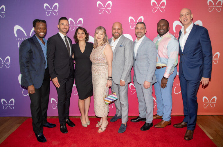 Live Out Loud Board of Directors; Tiyale Hayes, Greg Papa, Monica Robles, Beth Brinkman, Rafael Mathiss, R.J. Ancona, James McDonald and Founder, Executive Director, Leo Preziosi Jr. (Credit: Ken Paprocki)
