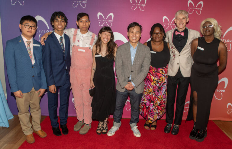 Actor, B.D. Wong with Scholars, Mason Zales, Xavier Veloz, Live Out Loud Team, Emm Torres, Martine Bowman, Christa Mullins and Scholars, Tyler Johnson and Jada Jackson. (Credit: Ken Paprocki)