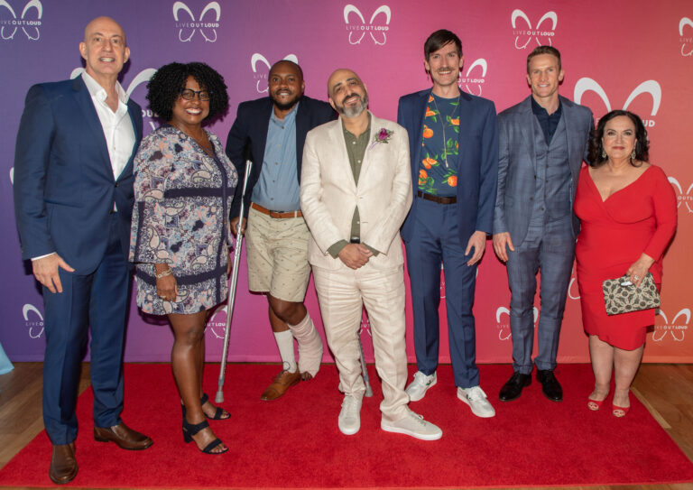 Executive Director & Founder, Leo Preziosi Jr., with Honoree's Colleen Taylor, Tiq Milan, Lee Grossman, Jay Randall, Emcee, Claybourne Elder and Actress, Olga Merediz. (Credit: Ken Paprocki)